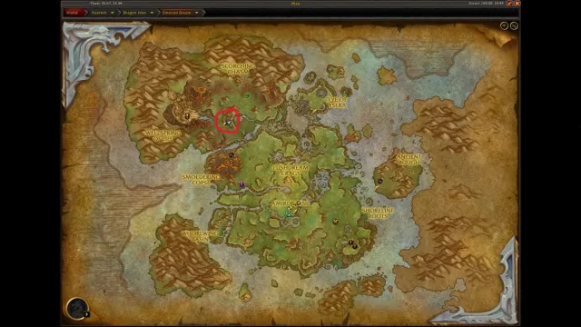 The Emerald Dream map showing a location on a vendor