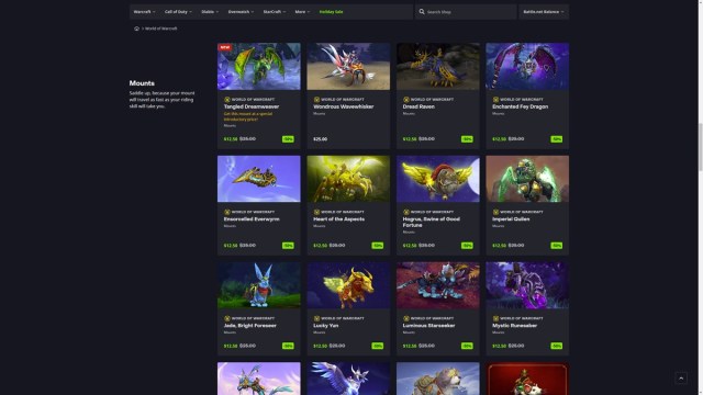 WoW mounts being sold at the Blizzard WoW Store