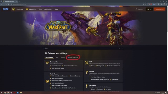 Blizzard official forum page with Alexstrasza on the cover