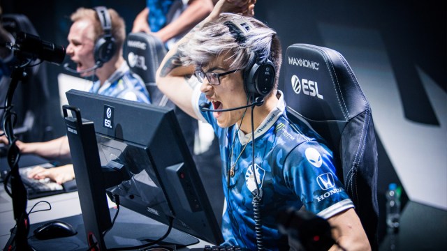 Twistzz, playing for Team Liquid, cheers on stage at ESL Pro League 2019.