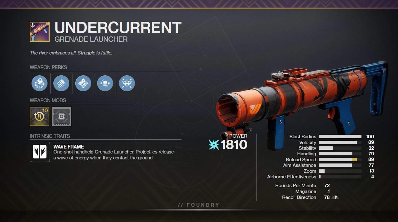 Undercurrent god roll and best perks in Destiny 2