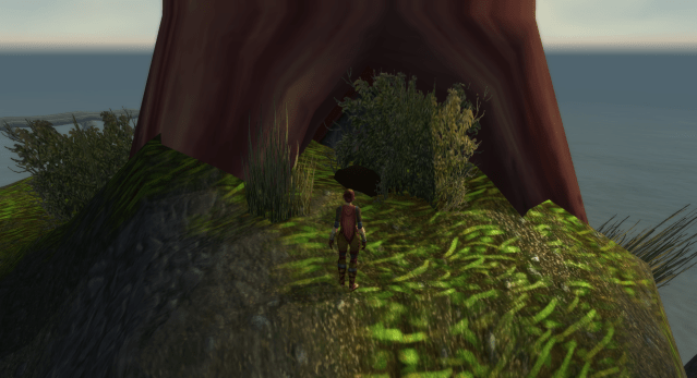 A suspicious pile of dirt in a tree trunk in WoW Classic.