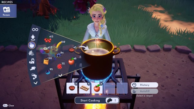 Player character standing next to a cooking pot making Jam Macarons