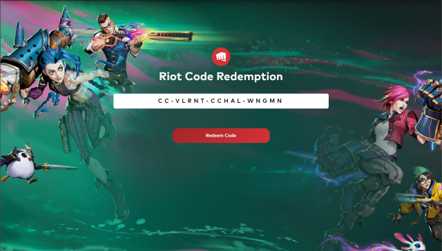 A code entered into the Riot Code Redemption webpage.