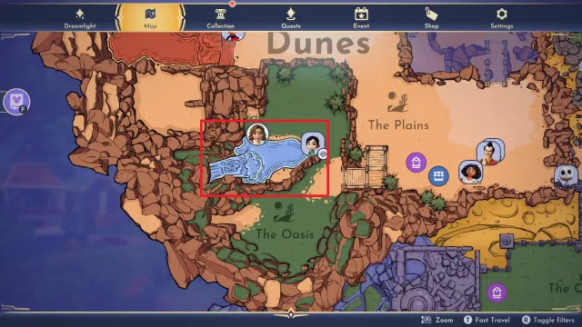 The pond in The Oasis highlighted on a map.