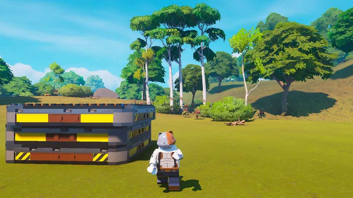 A LEGO Fortnite character standing next to Dynamic Foundations.