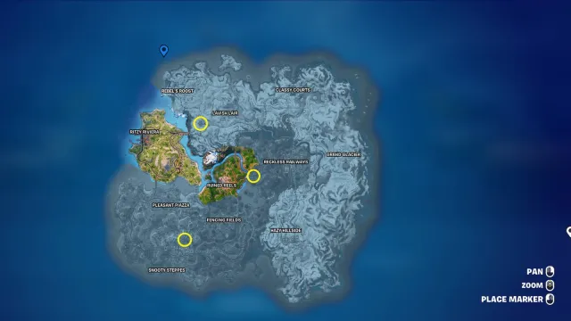 Map image showing Gas Station locations in Fortnite