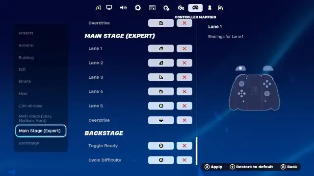 A screenshot of Fortnite Festival's settings on the Switch