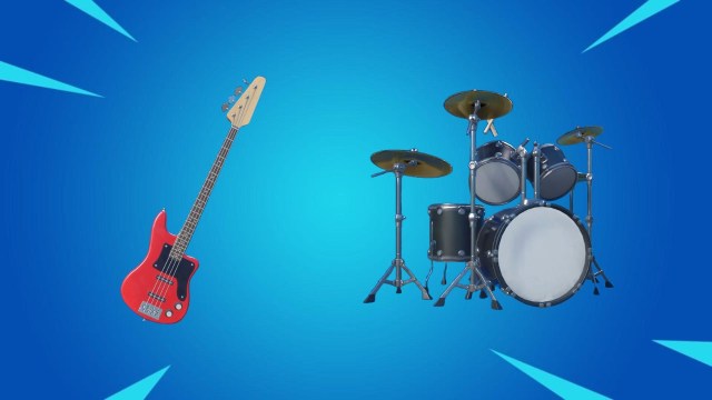 Fortnite's guitar and drums on a blue background