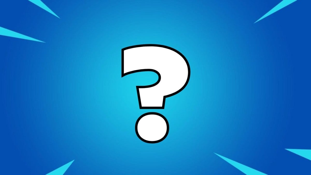 Fortnite's blue background with a white question mark in the center