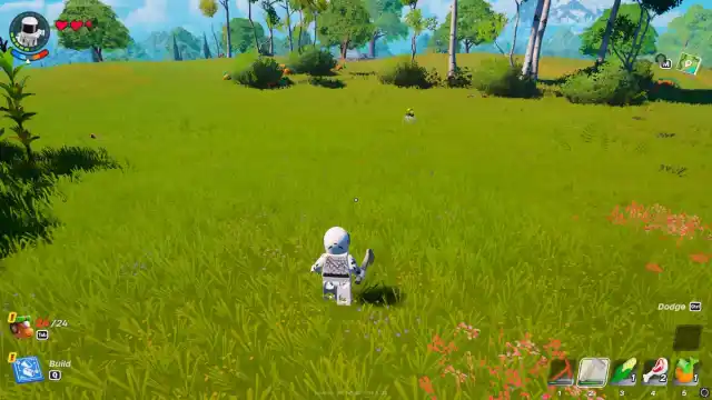 A roller hiding in the grass in LEGO Fortnite