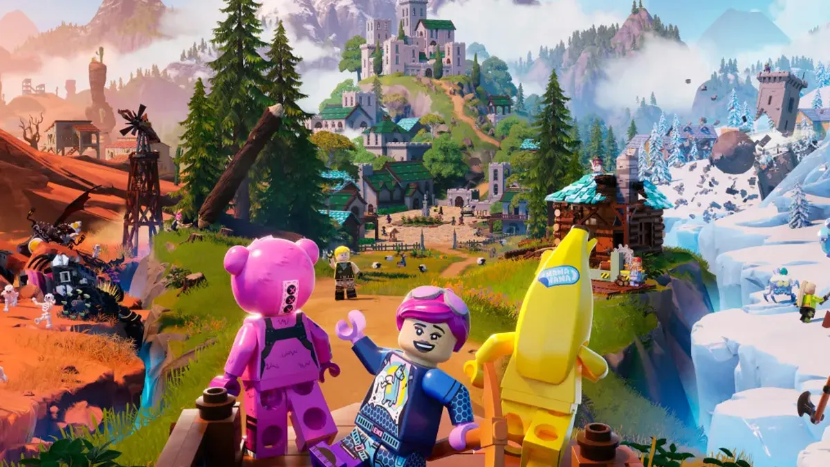 The Fortnite world turned into LEGO with popular characters front and center.