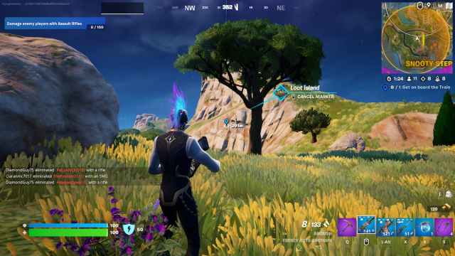 The Loot Island marker in a Fortnite match.