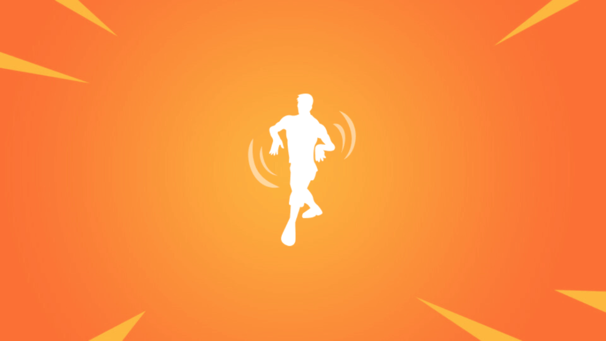A Fortnite emote icon on an orange background.