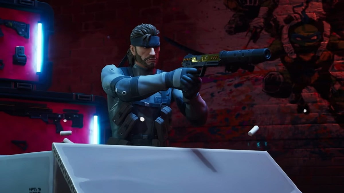 Solid Snake popping out of cardboard box holding gun
