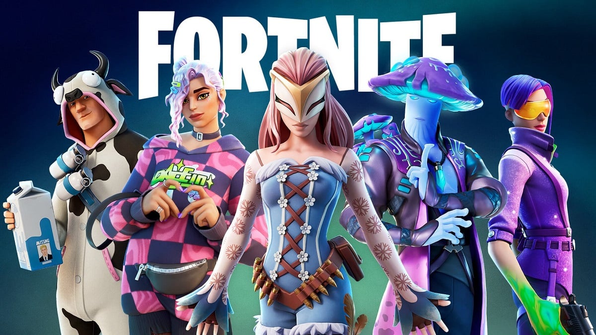 Fortnite skins and characters posing together as a group.