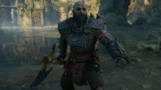 kratos in steinbjorn armor in god of war valhalla