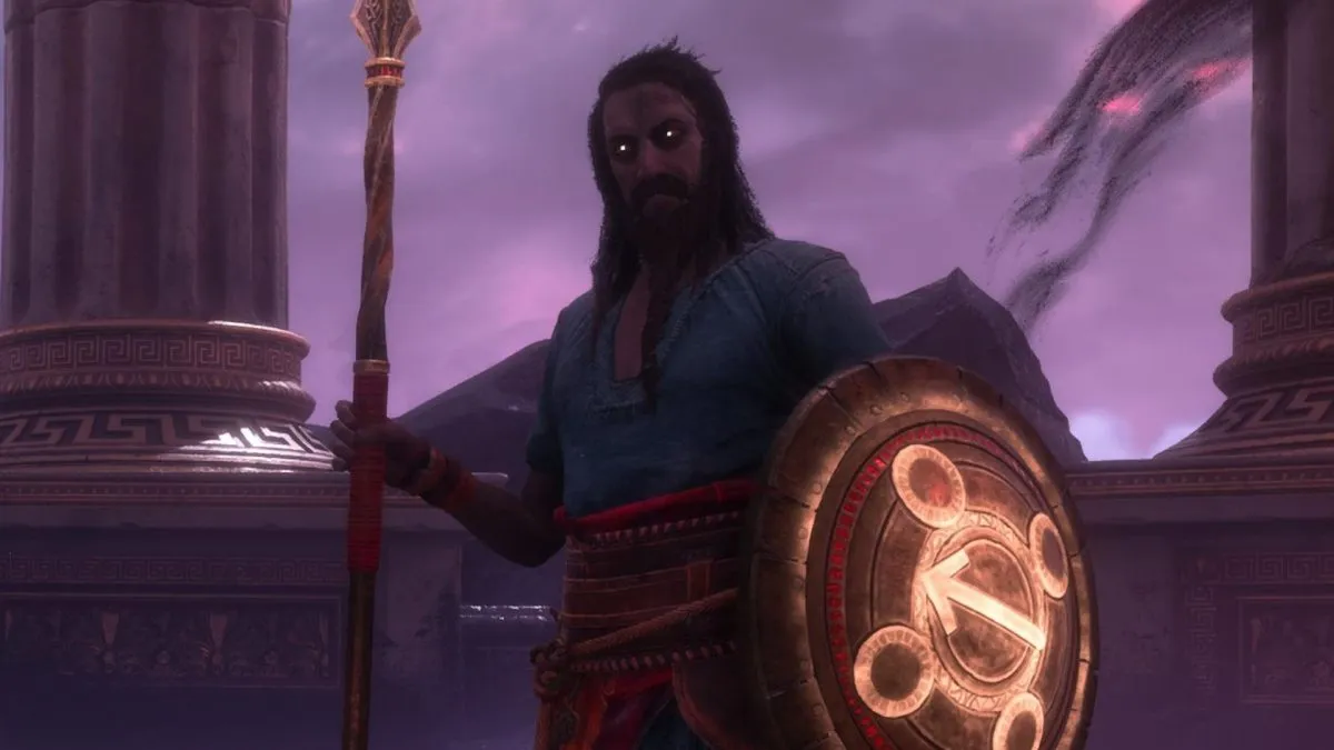 tyr holding spear and shield in god of war ragnarok valhalla dlc
