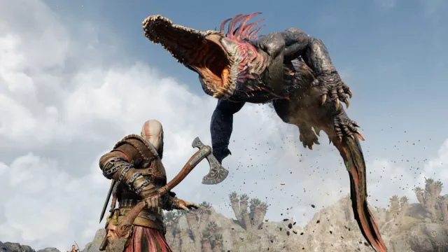 enemy jumping at kratos in god of war ragnarok