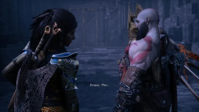 freya asking kratos question in god of war ragnarok valhalla dlc