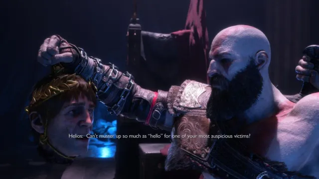 kratos holding helios head in god of war raganrok valhalla dlc