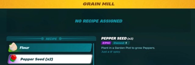 The Grain Mill interface showcasing the Pepper Seed.