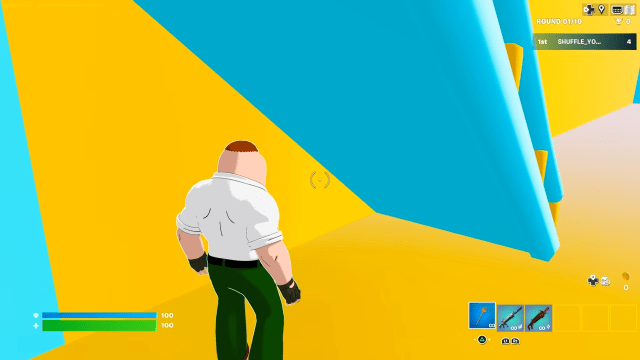 Peter Griffin character standing in precise XP spot in Fortnite