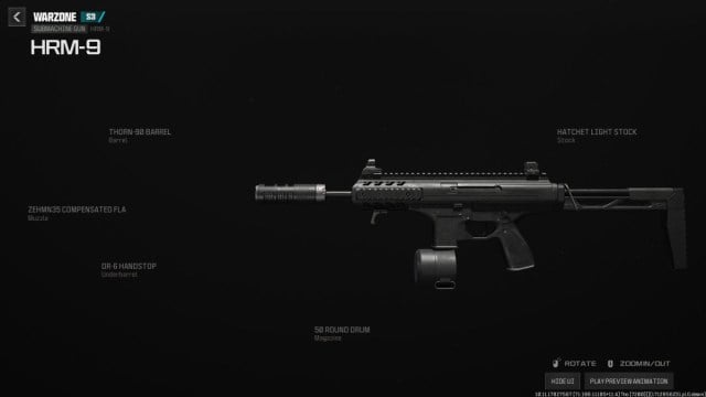 Screenshot of HRM-9 with attachments in Warzone.