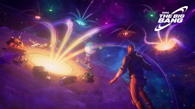 Splash art for Fortnite's The Big Bang event, with an astronaut floating as galaxies explode in the background.