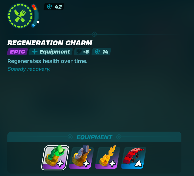 The Epic-tier Regeneration Charm in LEGO Fortnite.