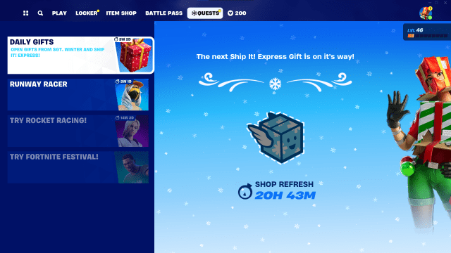 The Daily Gifts tab in Fortnite.
