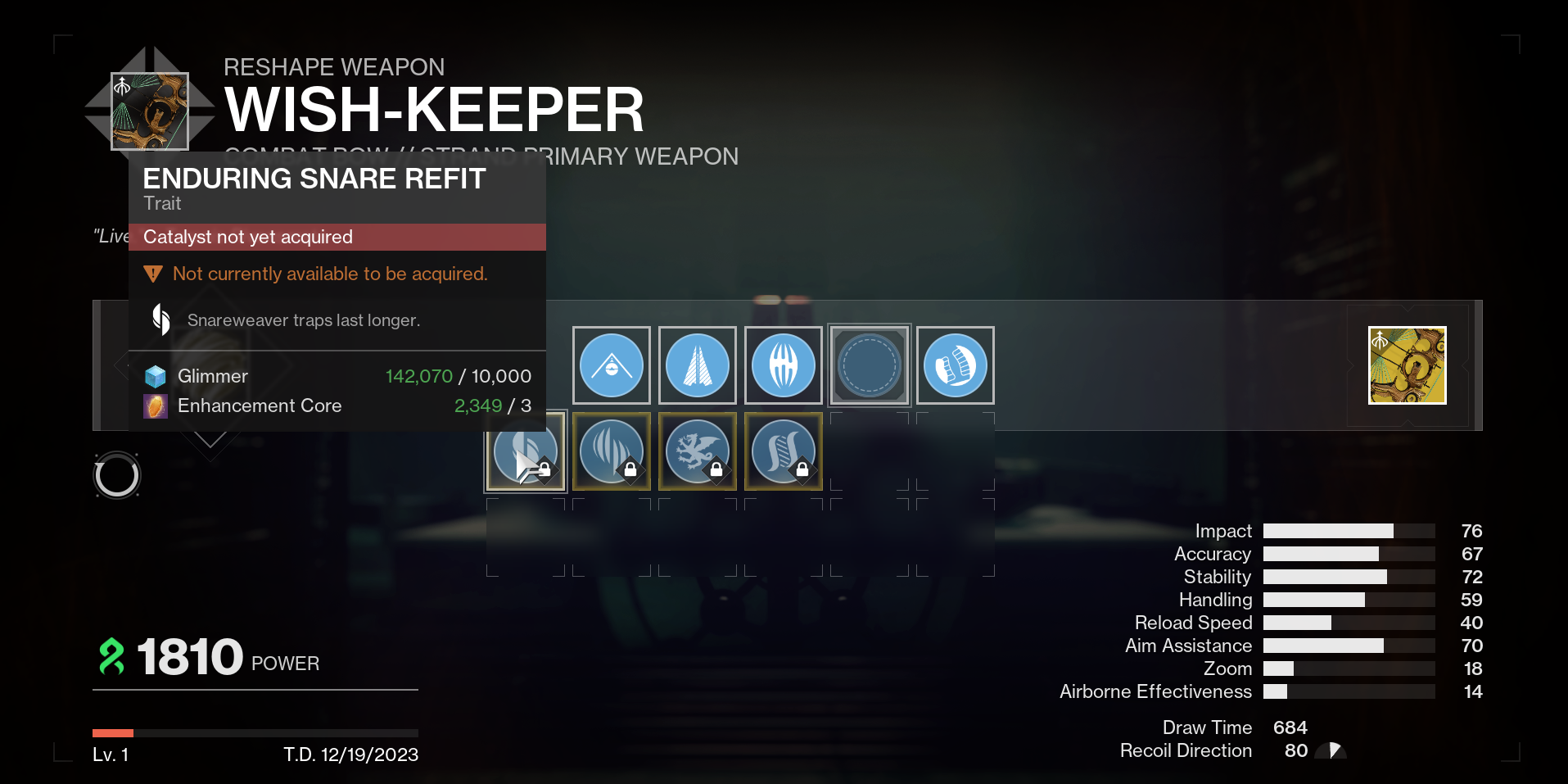 The Enclave Reshape screen for Wish-Keeper showing