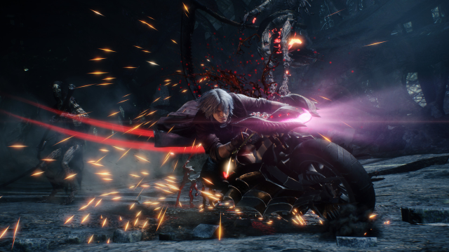 Dante riding a bike in Devil May Cry 5.