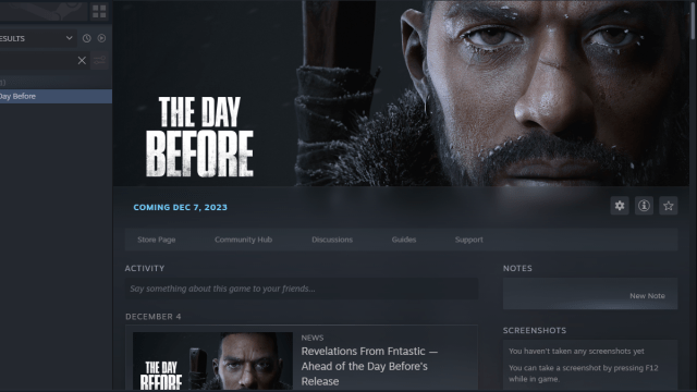 The Day Before logo on the official Steam page.