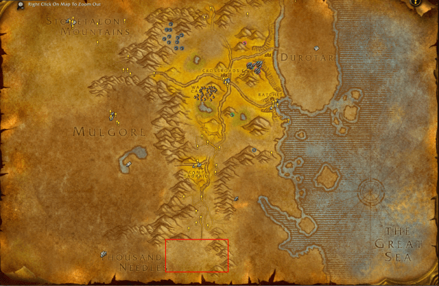 The location of Razormane mobs in The Barrens in WoW Classic Season of Discovery.