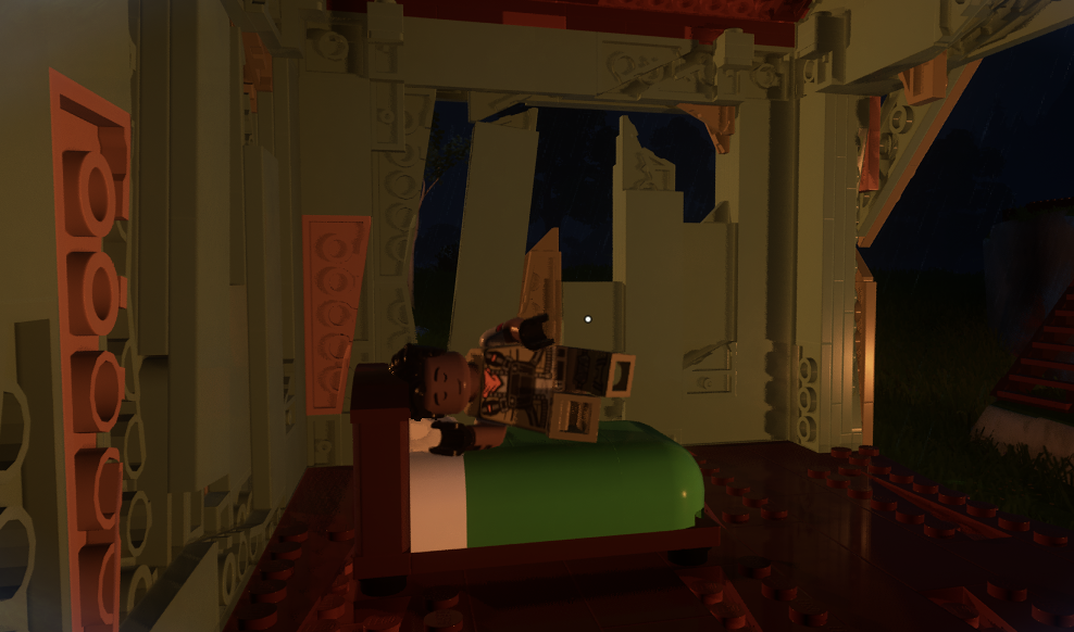 LEGO Fortnite players laying in bed sleeping.