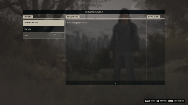 Server selection menu in The Day Before.