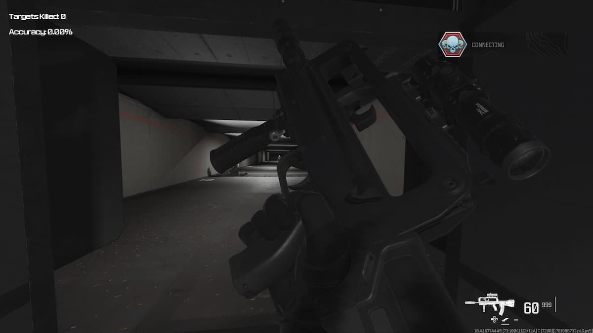 A screenshot of the FR 5.56 in Warzone's firing range.