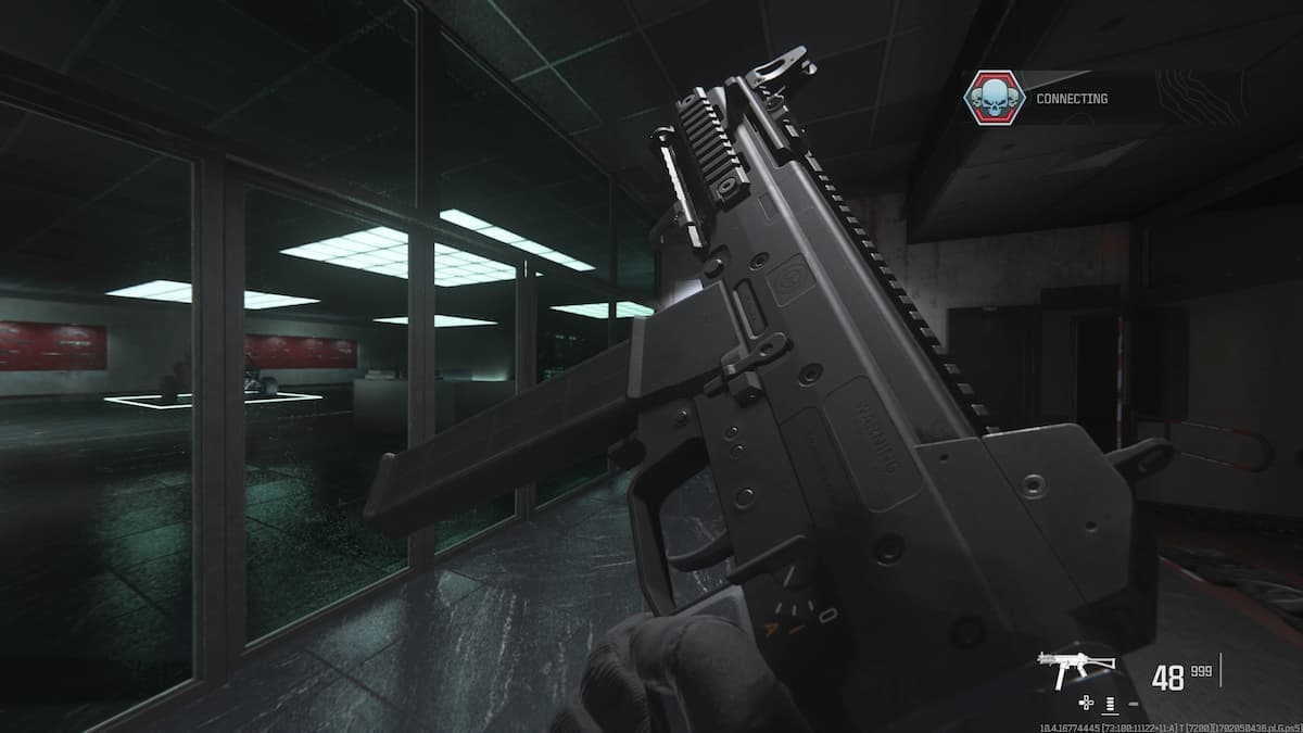 A screenshot of the Striker (UMP 45) in Warzone's firing range.