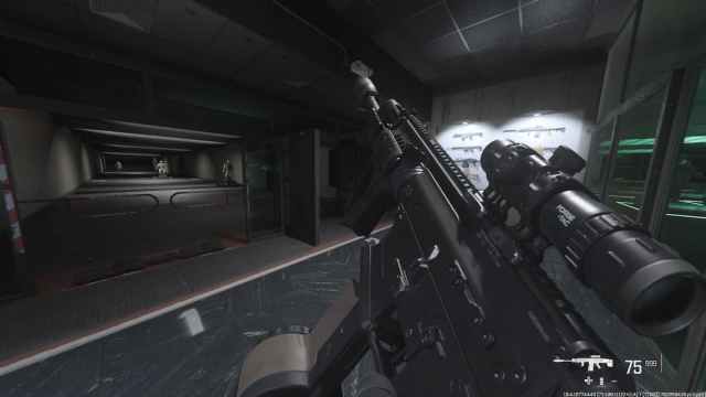 A screenshot of the TAQ Eradicator weapon animation in Warzone's firing game.
