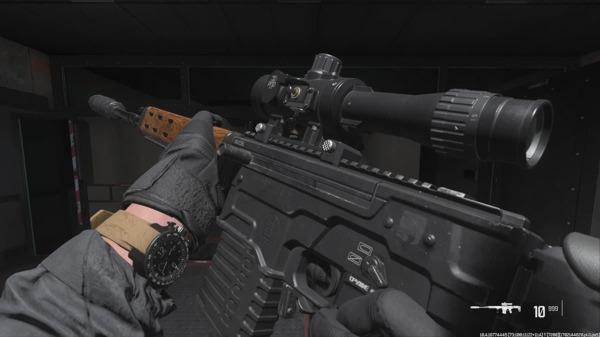 A screenshot of the KV Inhibitor in Warzone's firing range.