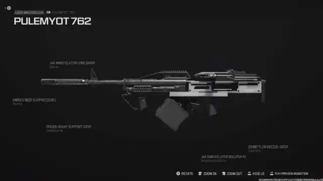 The Pulemyot 762 in MW3's gunsmith with attachments listed