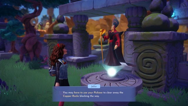 The player talking with a hologram version of Jafar.