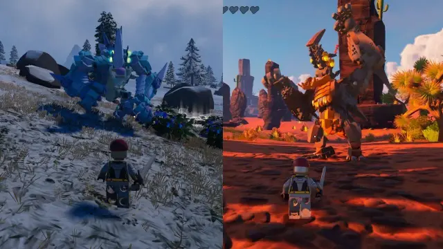 LEGO Fortnite's Frost Brute on the left, Sand Brute on the right