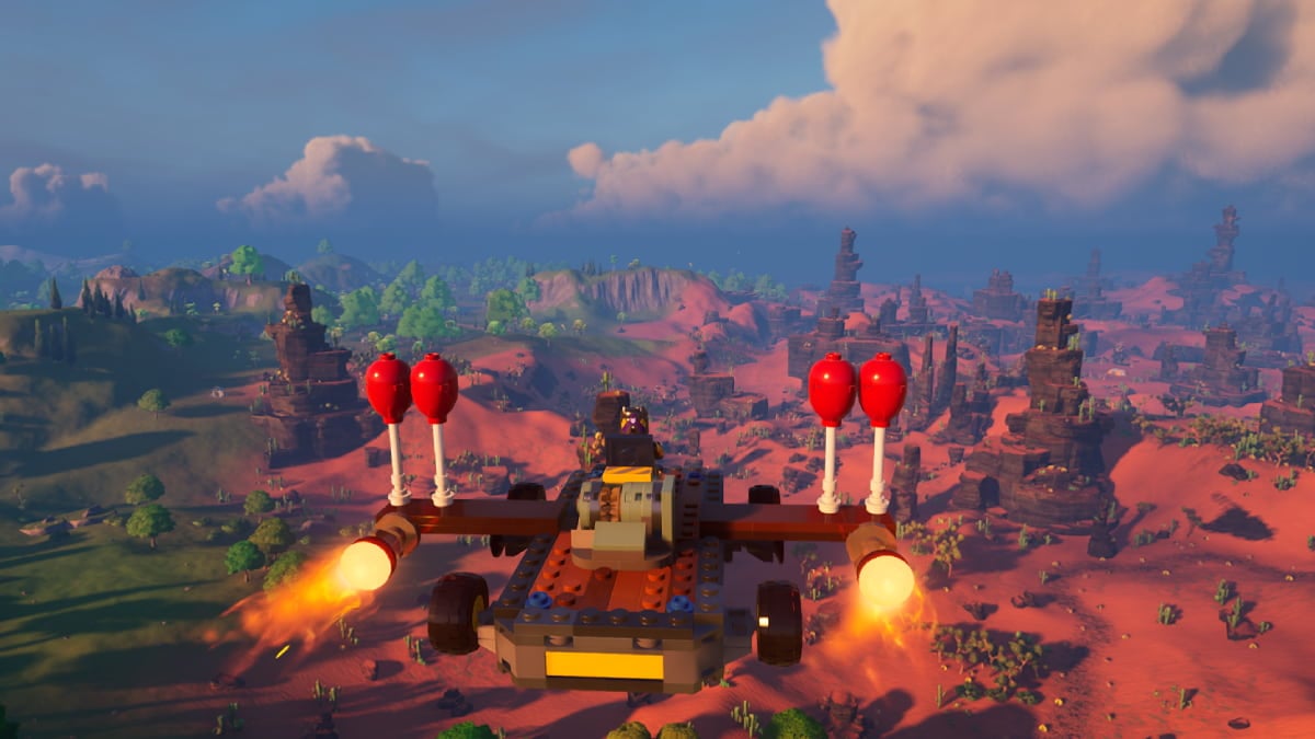 Plane in LEGO Fortnite flying in the air