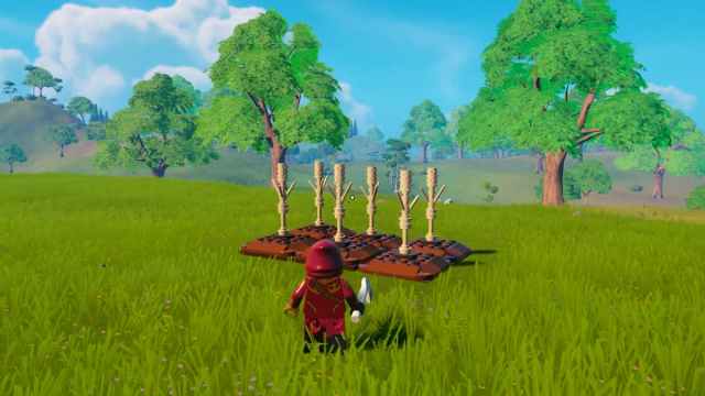 Six plots growing wheat in LEGO Fortnite