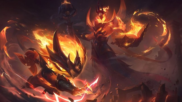 Karthus and Kennen from League of Legends, with their fiery red Infernal skins.