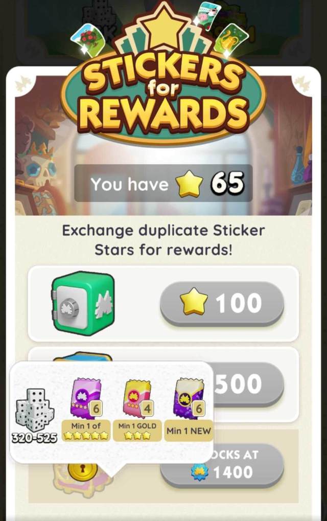 A screenshot of the pink safe in the Stickers for Rewards menu in Monopoly GO