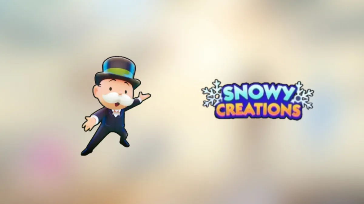 Mr. Monopoly point to the Snowy Creations tournament logo