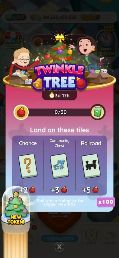 A screenshot of Monopoly GO's Twinkle Tree event on Dec. 20